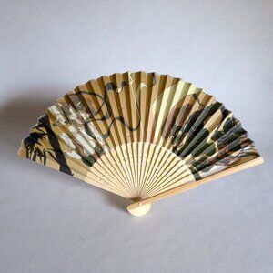 NEW JAPAN JAPANESE 8.25” TENGU SPIRIT BAMBOO WOOD FOLDING HANDHELD FAN